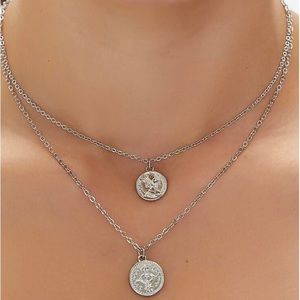 Forever 21 silver coin pendant layered necklace